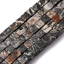 天然な地図の石のビードの繊維  キューブ  ブラック  8~9x8~9x8~9mm  穴：1.2mm  約46個/連  15.31''（38.9センチメートル）&nbsp;X-G-T139-8x8-45A