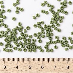MIYUKIラウンドロカイユビーズ  日本製シードビーズ  8/0  (rr2318) マットオペークオリーブ  3mm  穴：1mm  約19000~20500個/ポンド&nbsp;SEED-G008-RR2318