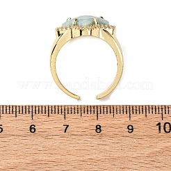 スター天然アマゾナイトキュービックジルコニアカフリング  女性のための真鍮の調節可能なリング  ゴールドカラー  17.5x18.5mm&nbsp;RJEW-M076-02G-07