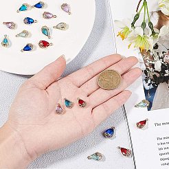 クリアガラスペンダント  DIYのジュエリーには  真鍮パーツ  多面カット  ティアドロップ  花と  ライトゴールド  ミックスカラー  16x9x6mm  穴：1.2mm  5色  4個/カラー  20個/箱&nbsp;GLAA-GA0001-02