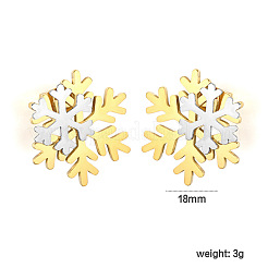 女性用304ステンレススチールスタッドピアス  スノーフレーク  ゴールデン·ステンレス鋼色  18mm&nbsp;WGCD618-01