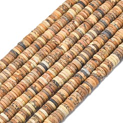天然石ピクチャージャスパービーズ連売り  艶消し  ディスクビーズ  ヒシビーズ  6~6.5x1~1.5mm  穴：0.9mm  約242~244個/連  15.16~15.35インチ（38.5~39cm）&nbsp;G-P575-B30-6x1mm
