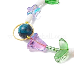 女性用ガラスビーズと天然タイガーアイビーズブレスレット  花  カラフル  6-1/4インチ（16cm）&nbsp;BJEW-MZ00259