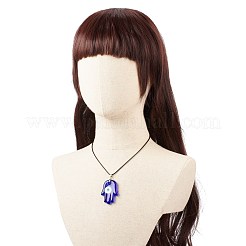 女性のためのワックスコード付きブルーランプワークイービルアイペンダントネックレス  手のひら模様  ペンダント：57x36x6mm  17.64~17.72インチ（44.8~45cm）&nbsp;NJEW-JN03955-02