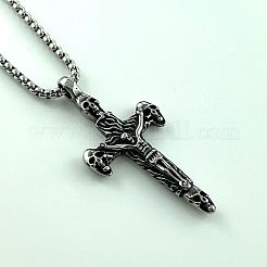 ファッショナブルな304ステンレススチール製ゴシックスカルクロスペンダントネックレス（男性用）  ステンレス鋼色&nbsp;KE0152
