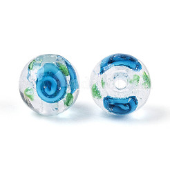手作りのホイルランプワークビーズ連売り  バラの花の丸い  ディープスカイブルー  10~11mm  穴：1~1.5mm  約40~41個/連  14.57~15.63''（37~39.7センチメートル）&nbsp;FOIL-T008-05E