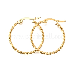 201 ステンレススチールフープピアス  304ステンレスピン付き  PVD真空メッキ  フラットラウンド  ゴールドカラー  25x2mm&nbsp;EJEW-Q026-13G-B