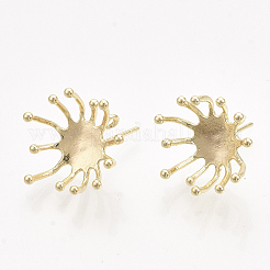 真鍮製スタッドピアスパーツ  カン付き  18KGP本金メッキ  ニッケルフリー  花  16~18x16mm  穴：1mm  ピン：0.8mm&nbsp;KK-T038-582G-NF