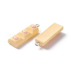 樹脂チャーム  プラチナアイアンペグベイル付き  ハートを付きの矩形  ミックスカラー  32x9x6mm  穴：2mm&nbsp;RESI-C003-05