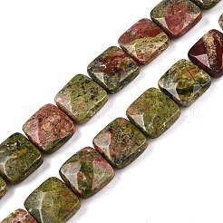 天然石ユナカイトビーズ連売り  多面カット正方形  12~12.5x12~12.5x5.5~6mm  穴：1.2mm  約17個/連  8.07~8.4''（20.5~21センチメートル）&nbsp;G-T138-158