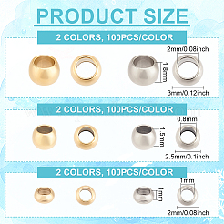 600個 6スタイル 304ステンレススチールスペーサービーズ  ロンデル  ミックスカラー  2~3x1~2mm  穴：0.8~1.8mm  100個/スタイル&nbsp;STAS-HY0001-42