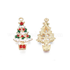 メッキ合金エナメルチャームラック  カドミウムフリー＆ニッケルフリー＆鉛フリー  ライトゴールド  クリスマスツリー  暗赤色  29x15.5x3mm  穴：1.6mm&nbsp;ENAM-N055-149