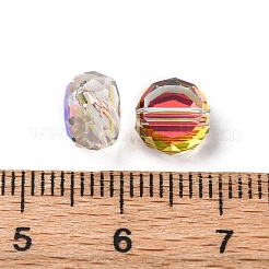 電気メッキガラスビーズ  フラットラウンド  多面カット  半分メッキ  ゴールド  8x5mm  穴：1.2mm&nbsp;EGLA-U003-01A-HP02