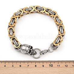 9mm 201ステンレススチール製スカルビザンチンチェーンブレスレット（男女兼用）  304ステンレススチール留め具付き  アンティークシルバー＆ゴールデン  8-5/8インチ（21.8cm）&nbsp;BJEW-B143-07ASG
