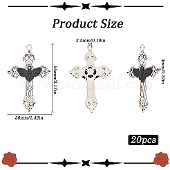 合金製ビッグペンダント20個  バットと交差する  ガンメタル＆シルバー  55x36x3mm  穴：2.5mm  20pc&nbsp;FIND-SC0011-73