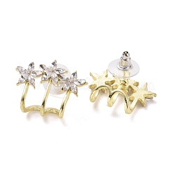 クリスタルラインストーントリプルツリースタッドピアス  女性用合金スタッドピアス  ライトゴールド  19x24x8mm  ピン：1mm&nbsp;EJEW-C006-05