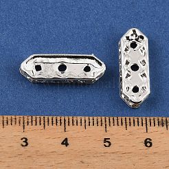 真鍮クリスタルラインストーンスペーサーバー  3穴  六角  銀  21x3.5x7mm  穴：1.5mm&nbsp;RB-T019-01F-S