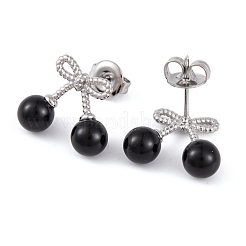 女性用304ステンレススチールエナメルスタッドピアス  蝶結び/チェリー  ステンレス鋼色  13x15mm&nbsp;EJEW-A049-17P