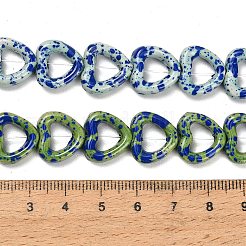 手作り陶器ビーズ連売り  斑点模様のハート  光沢釉の磁器  ミックスカラー  13~14x14.5x5.5mm  穴：1.2mm  約30個/連  15.35''（39センチメートル）&nbsp;PR-CBAB520-20A
