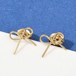 イオンプレーティング（IP）304ステンレススチールスタッドピアス  蝶結び  14KGP本金メッキ  8x10mm&nbsp;EJEW-G395-26G