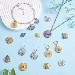 16個8スタイルアイテーマ304ステンレススチールラインストーンペンダント  hamsa hand/hand of miriam & flat round  ゴールドカラー  17.5~23x11~21x2~3mm  穴：1.4~2mm  2個/スタイル&nbsp;STAS-SZ0002-85G