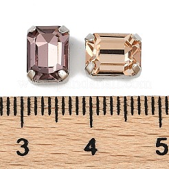 真鍮 ガラス ラインストーン 縫い付けラインストーン  多面カット  長方形  ミックスカラー  プラチナ  8x6x6mm  穴：1mm&nbsp;RGLA-B004-04A-P