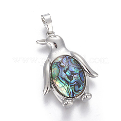 シェルペンダント  真鍮パーツ  ペンギン  プラチナ  カラフル  34~35x24~25x5~8mm  穴：8x5mm&nbsp;SHEL-L009-A01