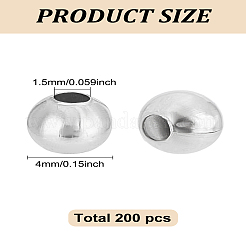丸型304ステンレススチールスペーサービーズ200個  ジュエリー製造用品の金属パーツ  ステンレス鋼色  4mm  穴：1.5mm&nbsp;STAS-LP0001-98