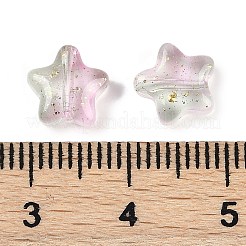 透明スプレー塗装の艶消しガラスビーズ  グリッターパウダー付き  スター  ミックスカラー  8x8x4mm  穴：1mm&nbsp;GLAA-NH0003-01