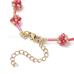 女性用ガラスシードビーズブレスレット  花  多面カット  レッド  7-5/8インチ（19.5cm）&nbsp;BJEW-MZ00216-02