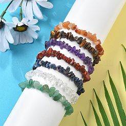 チャクラジュエリー  チップナチュラルジェムストーンストレッチビーズブレスレットセット  積み重ね可能なブレスレット  内径：2インチ（5cm）  ビーズ：6~15mm  7個/セット&nbsp;BJEW-JB05473