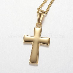 304ステンレススチールペンダントネックレス  カニカン付き  クロス  ミックスカラー  18インチ（45.7cm）&nbsp;NJEW-P134-07