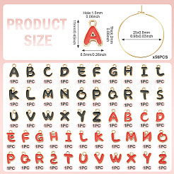 合金エナメルチャーム2セット  エポチャーム  アルファベットの形  a～zの文字  真鍮のワイングラスのチャームリング付き  フープピアスパーツ  DIYワイングラスチャーム  ミックスカラー  11x6.5x2mm  穴：1.5mm  26個/セット&nbsp;ENAM-TA0002-81