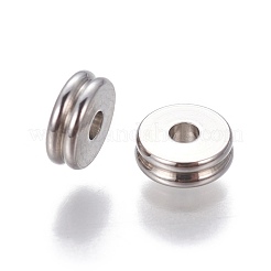 変色しない201ステンレススチールの溝付きスペーサービーズ  ロンデル  ステンレス鋼色  6x2mm  穴：1.6mm&nbsp;X-STAS-P239-05P