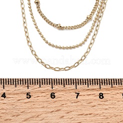 304ステンレススチール製3層チェーンネックレス（女性用）  イオンプレーティング（ip）  18KGP本金メッキ  16.14インチ（41cm）&nbsp;NJEW-K255-56G