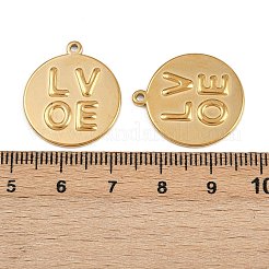 304ステンレスペンダント  イオンプレーティング（ip）  愛の魅力という言葉が付いたフラットラウンドい  18KGP本金メッキ  23x20x1.5mm  穴：1.5mm&nbsp;STAS-L295-15G