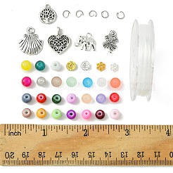 DIY ガラスビーズ & 合金ペンダントブレスレット ジュエリー製作キット  ミックスカラー  5~18x0.8~15.5x0.6~3mm  穴：1.2~3.8mm&nbsp;DIY-FS0006-25