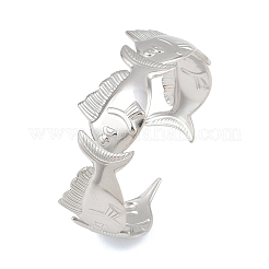 女性用304ステンレススチールカフバングル  魚  ステンレス鋼色  内径：2-1/4インチ（5.7cm）&nbsp;BJEW-P372-01P
