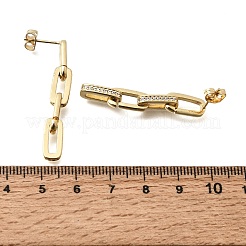 真鍮製マイクロパヴェキュービックジルコニアスタッドピアス  長方形  ゴールドカラー  39.5x7.5mm&nbsp;KK-CBA5B62-02G
