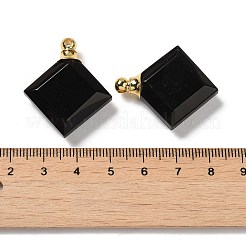 天然な黒曜石の香水瓶のペンダント  ファセット加工された菱形のチャーム、金色のトーン、304 ステンレススチール製金具  31x27~27.5x8.5~10mm  穴：2mm&nbsp;G-Z039-05G-03