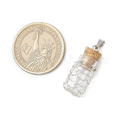 ガラス瓶ペンダント  鉄製のネジ、アイピン、ペグ、ベイル、銅線付き  プラチナ  26.5x10.5mm  穴：5.5x2.5mm&nbsp;PALLOY-JF03913-01