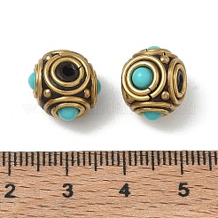 真鍮、樹脂、ポリマークレイのビーズ  ラウンド  ゴールドカラー  ターコイズ  12.5~13x10.5mm  穴：1.6~1.8mm&nbsp;PY-CBAE318-08