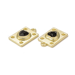 ラックメッキ合金ガラスペンダント  ゴールドカラー  ハートのチャームが付いた長方形  ブラック  19.5x12.5x5mm  穴：1.8mm&nbsp;PALLOY-P291-06G-03
