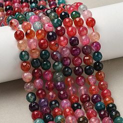 天然石瑪瑙ビーズ連売り  染め  ラウンド  多面カット  ミックスカラー  8mm  穴：1mm  約48個/連  14.57インチ（37cm）&nbsp;G-E469-05-8mm