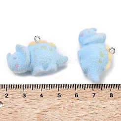 不透明樹脂のペンダント  プラチナトーンの鉄ループ付き  動物のチャーム  ライトスカイブルー  恐竜  21.5x35x15mm  穴：2mm&nbsp;RESI-F064-A16