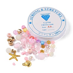 DIYのかわいいビーズのブレスレット作成キット  含むうさぎ & 花 & ハート & 星 & 文字アクリル & ccb プラスチック ビーズ  ヒトデと貝殻の合金ペンダント  ピンク  ペンダント & ビーズ: 641 ピース/セット&nbsp;DIY-FS0002-95