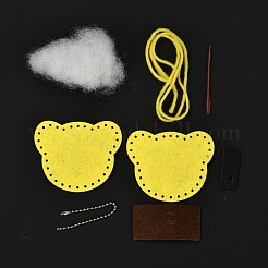 DIYタイガー不織布刺繍キーホルダーキット  鉄球チェーン入り  綿の球  紙タグ  コットンコード  プラスチックピン  布  きいろ  完成したプロテクト：80x65mm&nbsp;DIY-F071-08