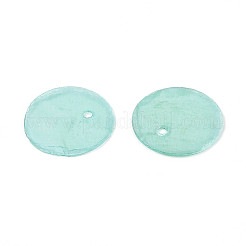 スプレー塗装された天然カピス貝のディスクチャーム  淡いターコイズ  15x0.5~1mm  穴：1.2~1.5mm&nbsp;BSHE-T014-02D