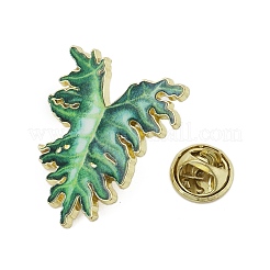 葉のエナメルピン  バックパックの服のための黄金の合金のブローチ  春の緑  31x28mm&nbsp;LS-JEWB-S040-01B-G