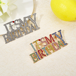 2個 2スタイル it's my birthday 合金ラインストーン ブローチ バックパック 服用  プラチナ  36x77.8mm  1pc /カラー&nbsp;JEWB-GF0011-51A